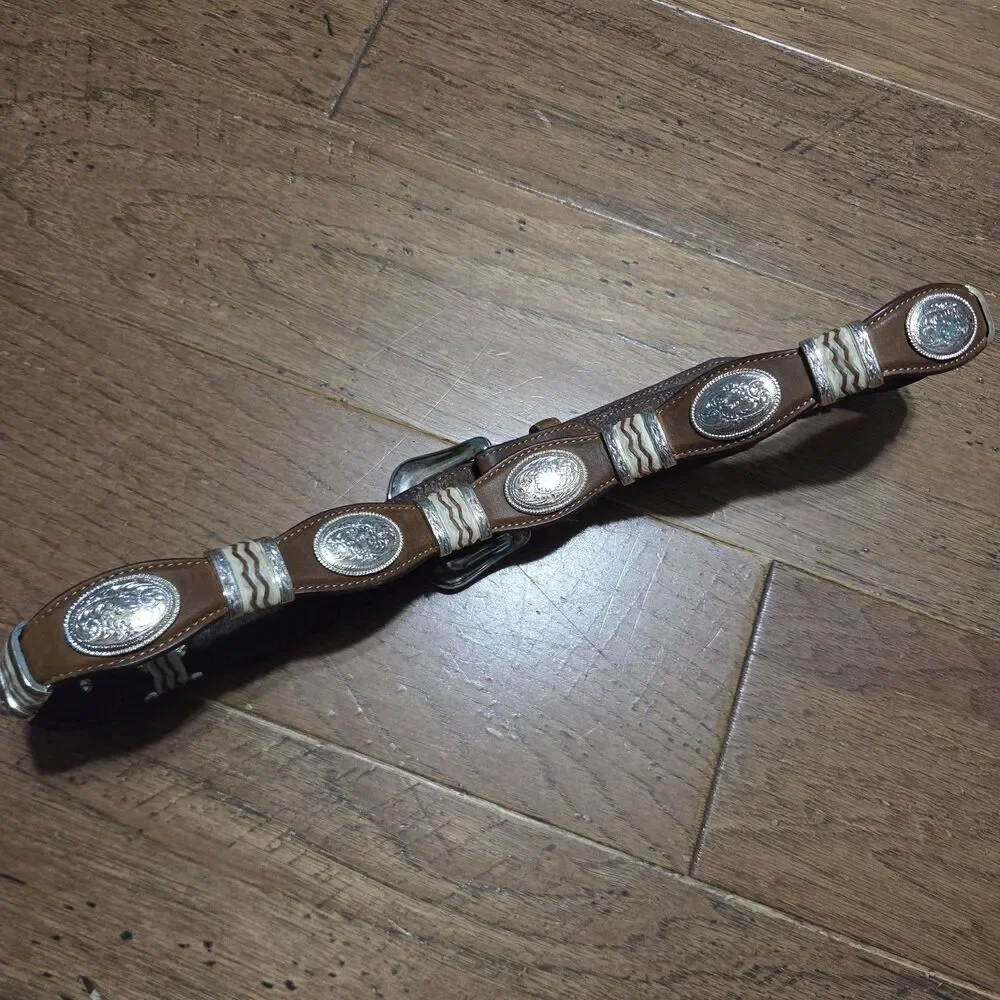 Tony Lama 9119L Mens Size 38 Cutting Champ Conchos Leather Belt Western Brown